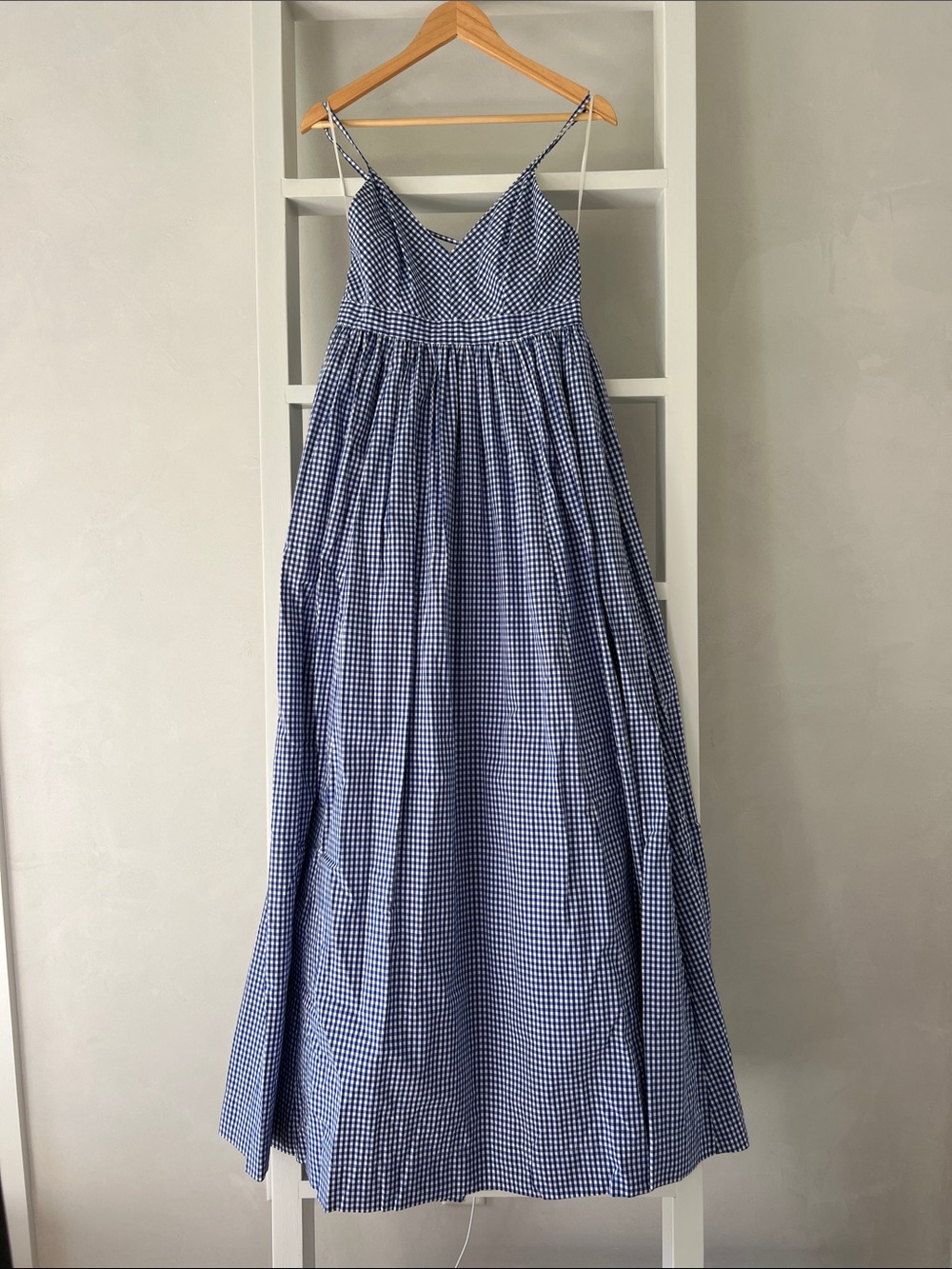 J Crew Blue Gingham Spaghetti-Strap maxidress